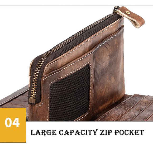 RSWSP Vintage Men's Genuine Leather Long Wallet w/ Detachable Zipper Pocket - Picture 13 of 13